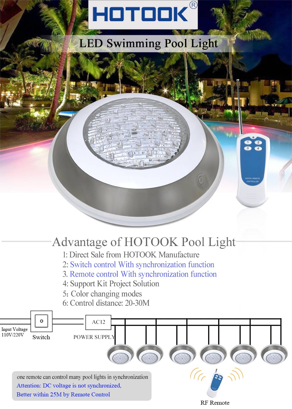 Stainless steel 18W 2835 12V IP68 RGB LED Pool Light Small