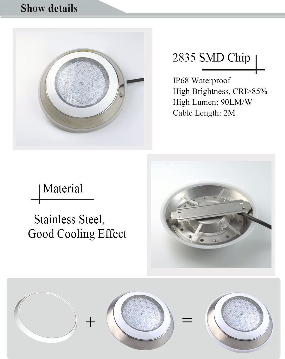 Stainless steel 18W 2835 12V IP68 RGB LED Pool Light Small