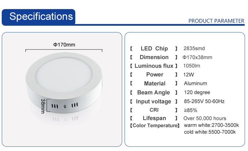 12W LED Panel Surface mounted dimmable warm/cold/natural/ white