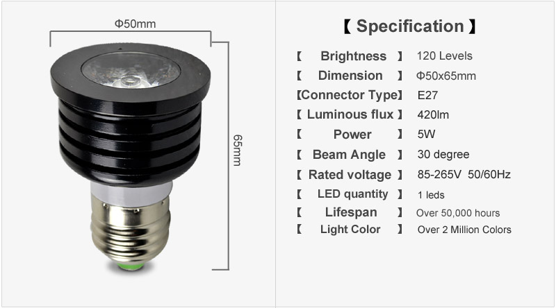 AC85-265V RGB Lamp 2 Million Colors 5W E27 led Bulb