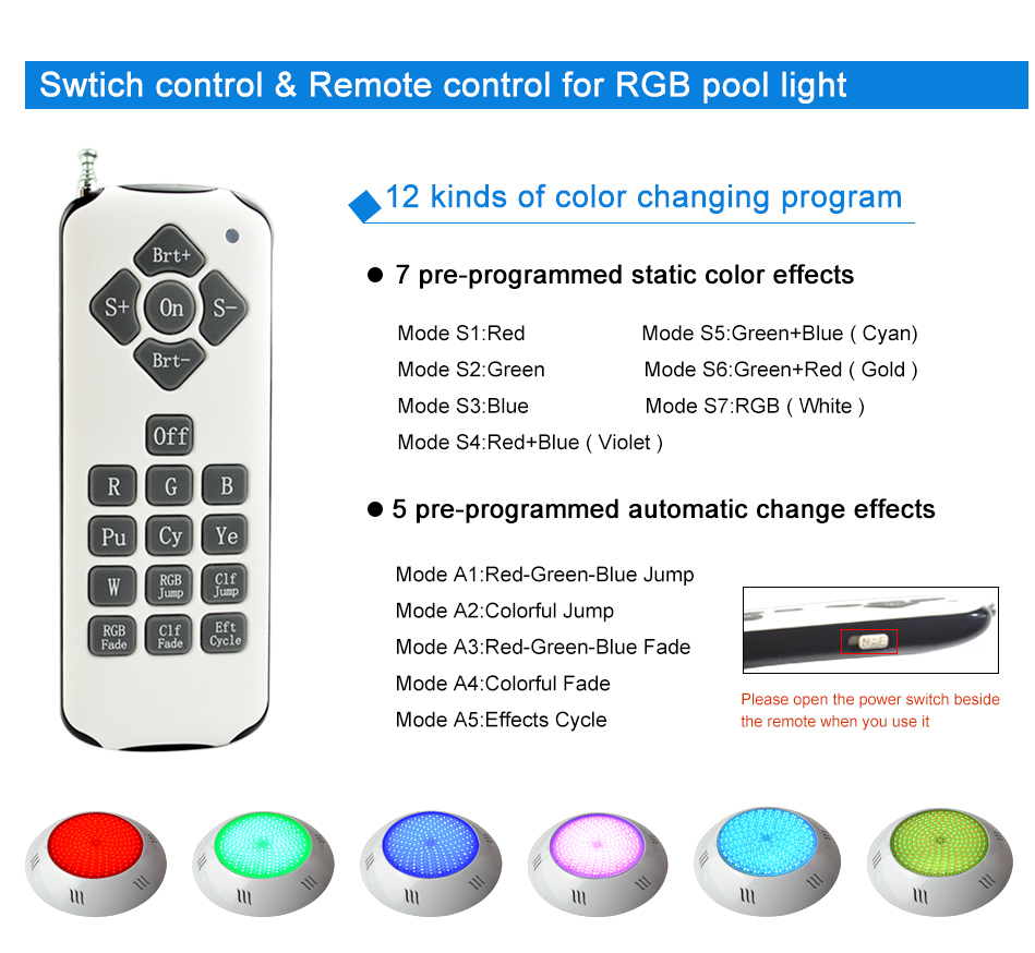 18-Key RF Remote for HOTOOK LED Pool Light