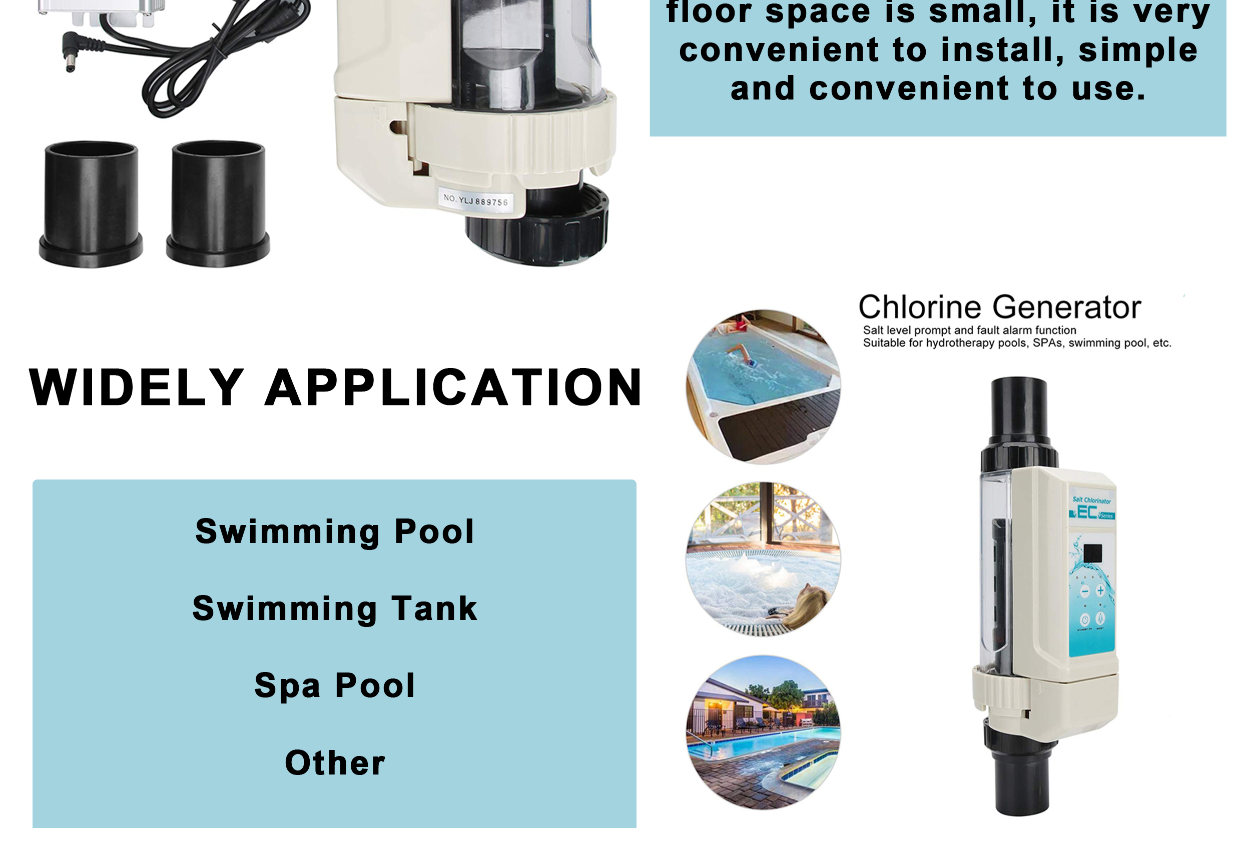 OEM Salt Water Generator System Automatic Cleaning Complete Functions Simple Operation Spa Swimming Pool Chlorinator