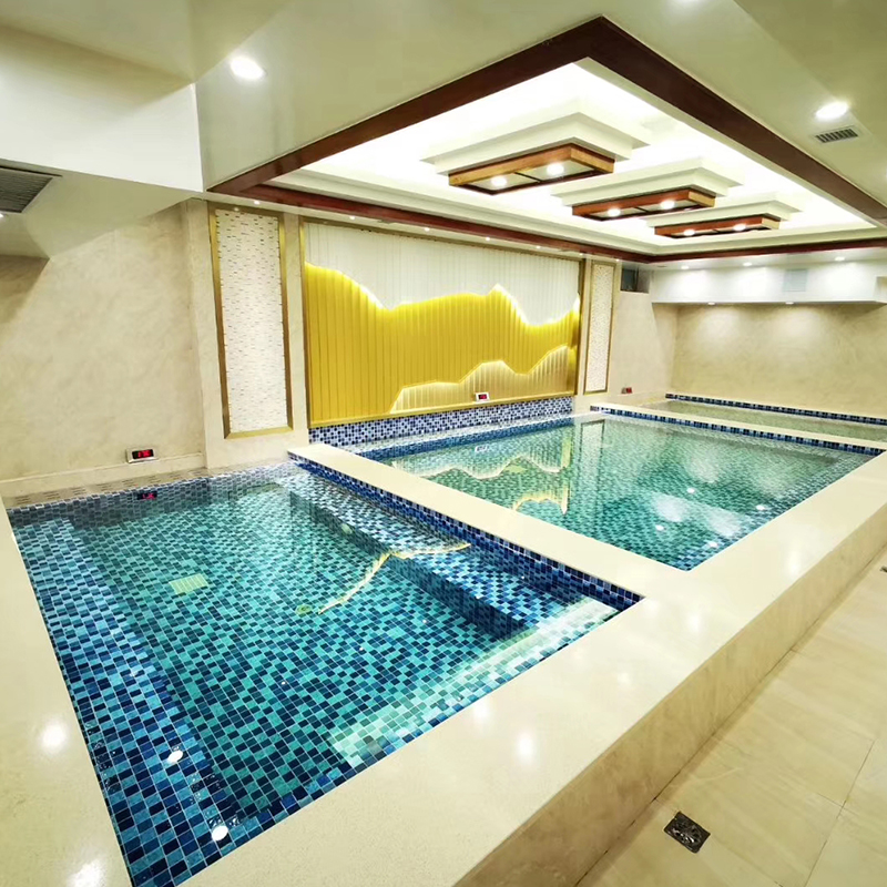 OEM Square Brass Swimming Pool Marble Mosaic Carpet Glass Tiles Kitchen Backsplash Blue Gold Floor Bathroom Display Bistro Set