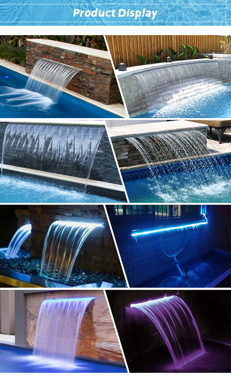 OEM Acrylic Cascade AC12V 4W RGB Water Descent Swimming Pool Waterfall With Led Light Strip