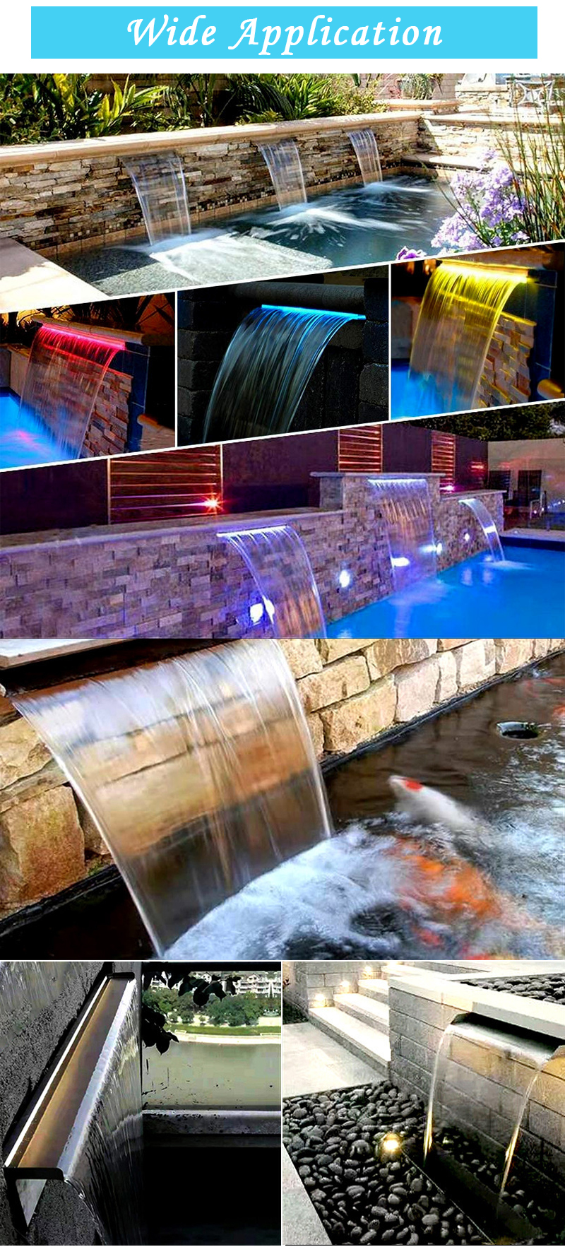 OEM&ODM factory custom size quality Cascada piscina 304 stainless steel SPA swimming pool Waterfall