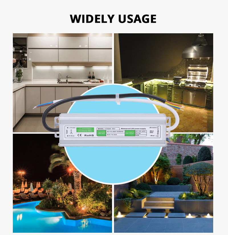 60W  DC12V 5A IP67 Waterproof LED Transformer