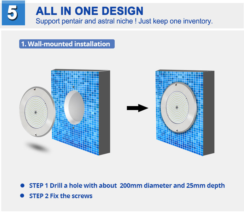 New Design Patented 3mm Super Slim All In One IP68 Pool Light 316L Stainless Steel Underwater Light Pool 