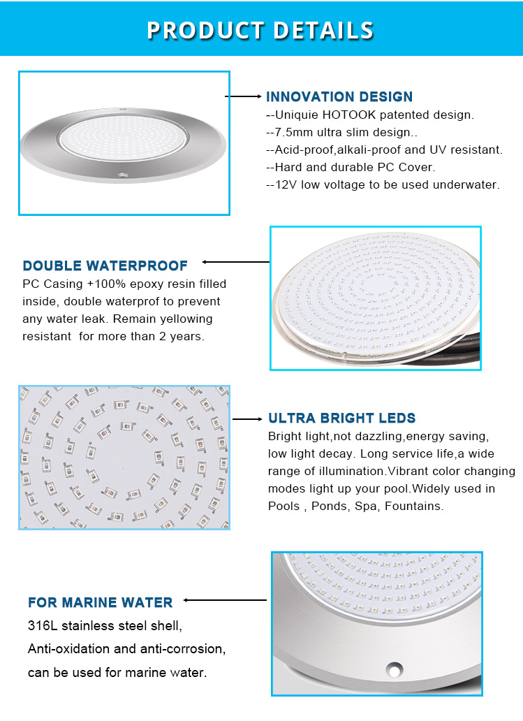  Patented 7.5mm Super Slim 2 In 1 316L Stainless Steel IP68  LED Pool Light 