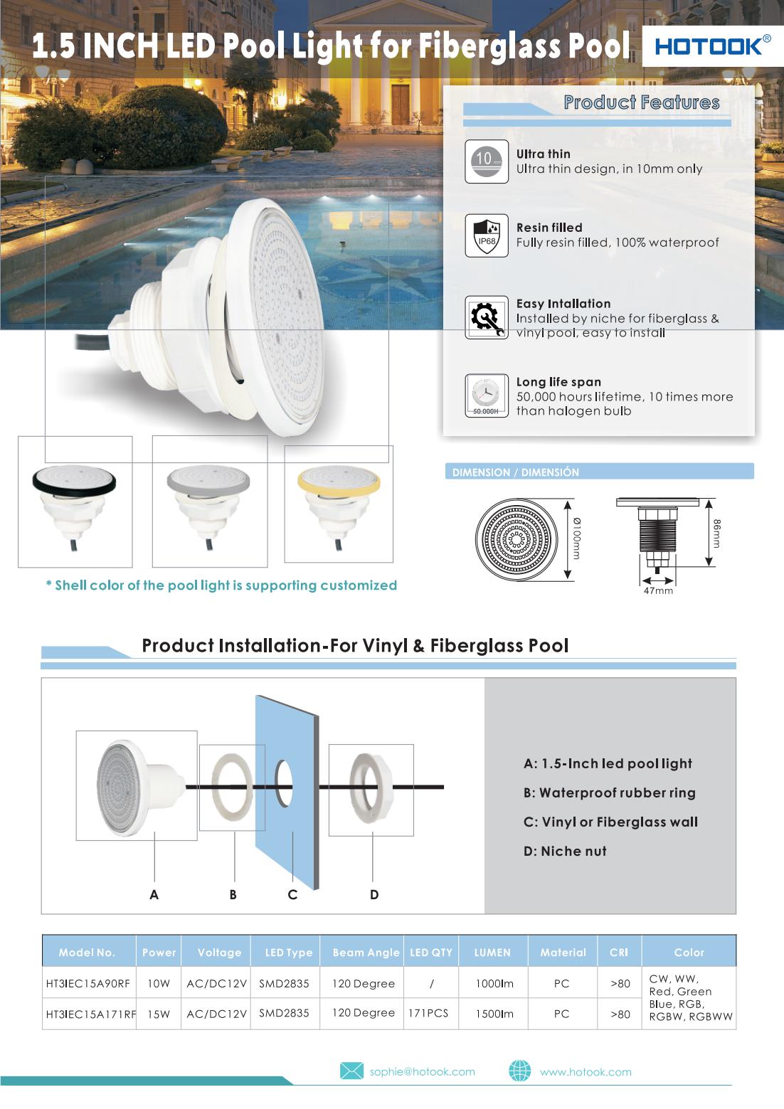 Embedded led Pool Light for Fiberglass Pool Embedded led Pool Light for Fiberglass Pool