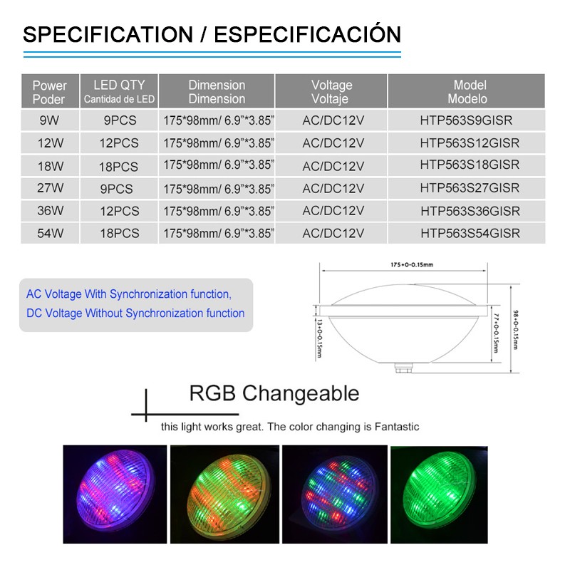 Stainless Steel Led Par56 Pool Light