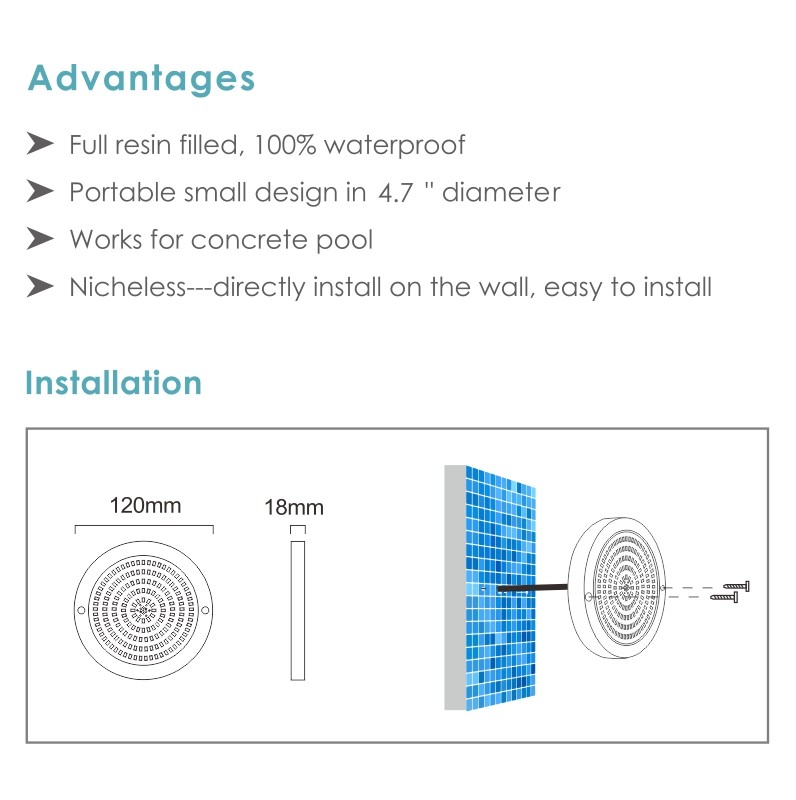 Wall Mounted D120MM PC 18MM Underwater Led Swimming Pool Light(1)